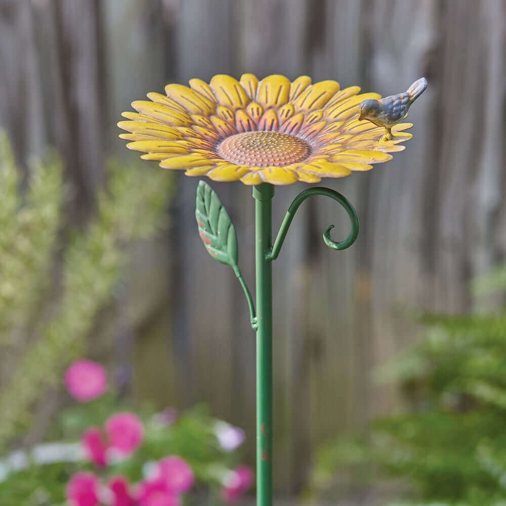 Metal Sunflower Bird Feeder on Garden Stake