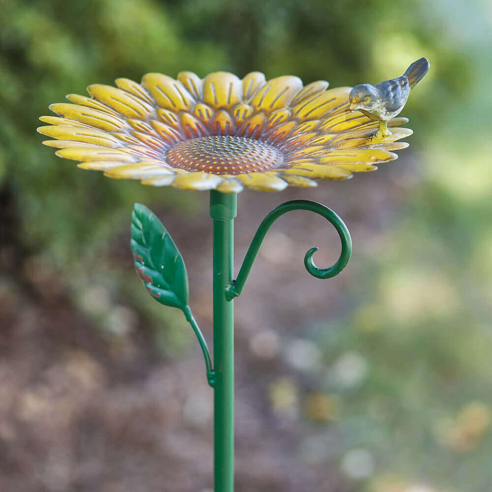 Metal Sunflower Bird Feeder on Garden Stake