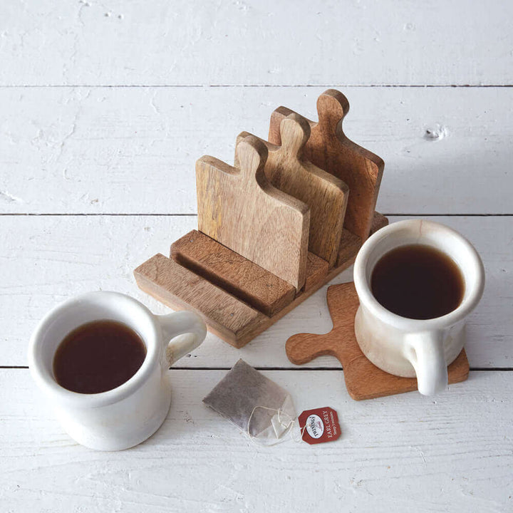 Mini Wooden Cutting Board Coasters with Caddy