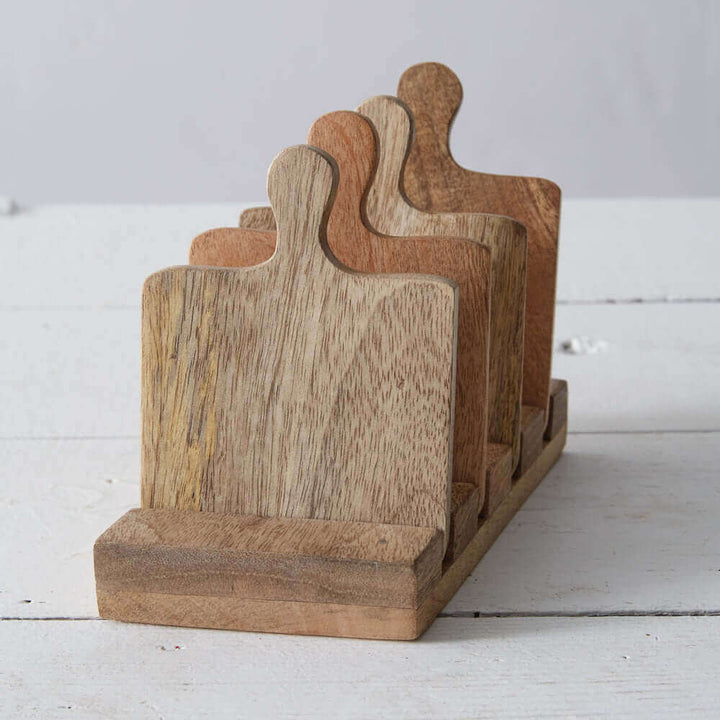 Mini Wooden Cutting Board Coasters with Caddy