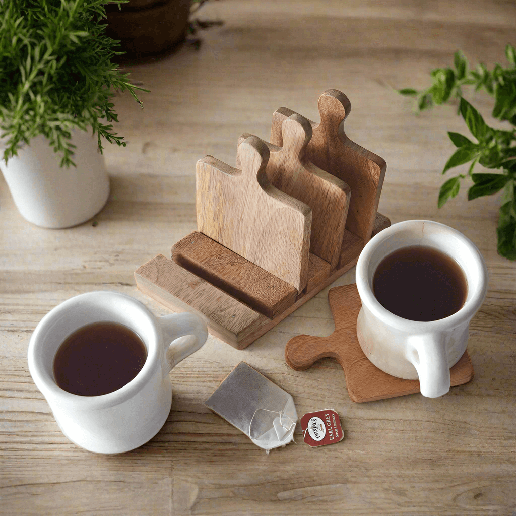 Mini Wooden Cutting Board Coasters with Caddy