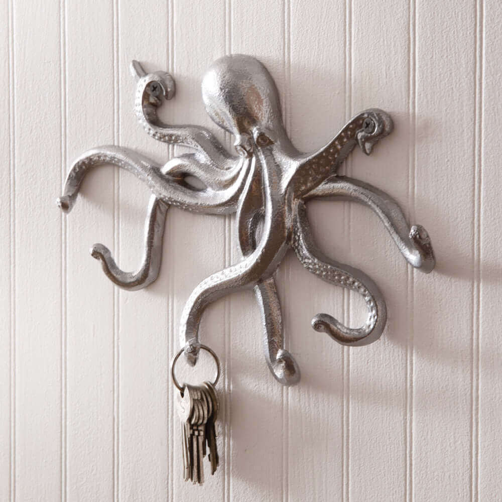 Nautical Silver Octopus Wall Hooks (Set of 2)