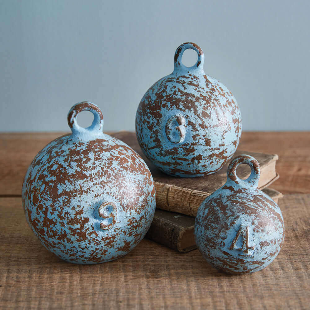 Nautical Weights in Weathered Blue Cast Iron (Set of 3)