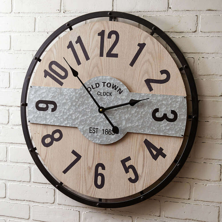 Old Town Metal and Wood Wall Clock