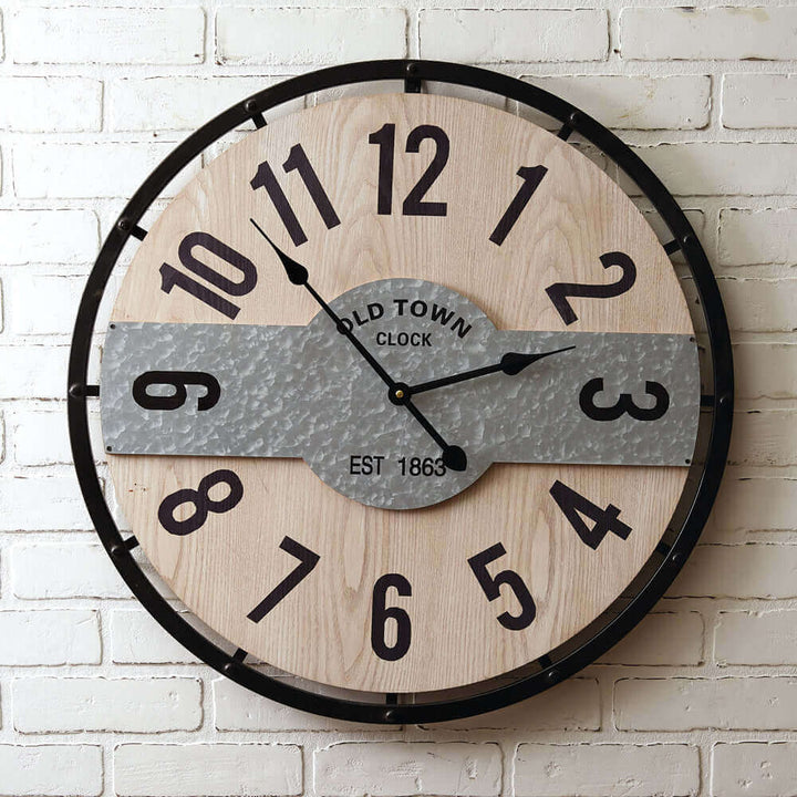 Old Town Metal and Wood Wall Clock