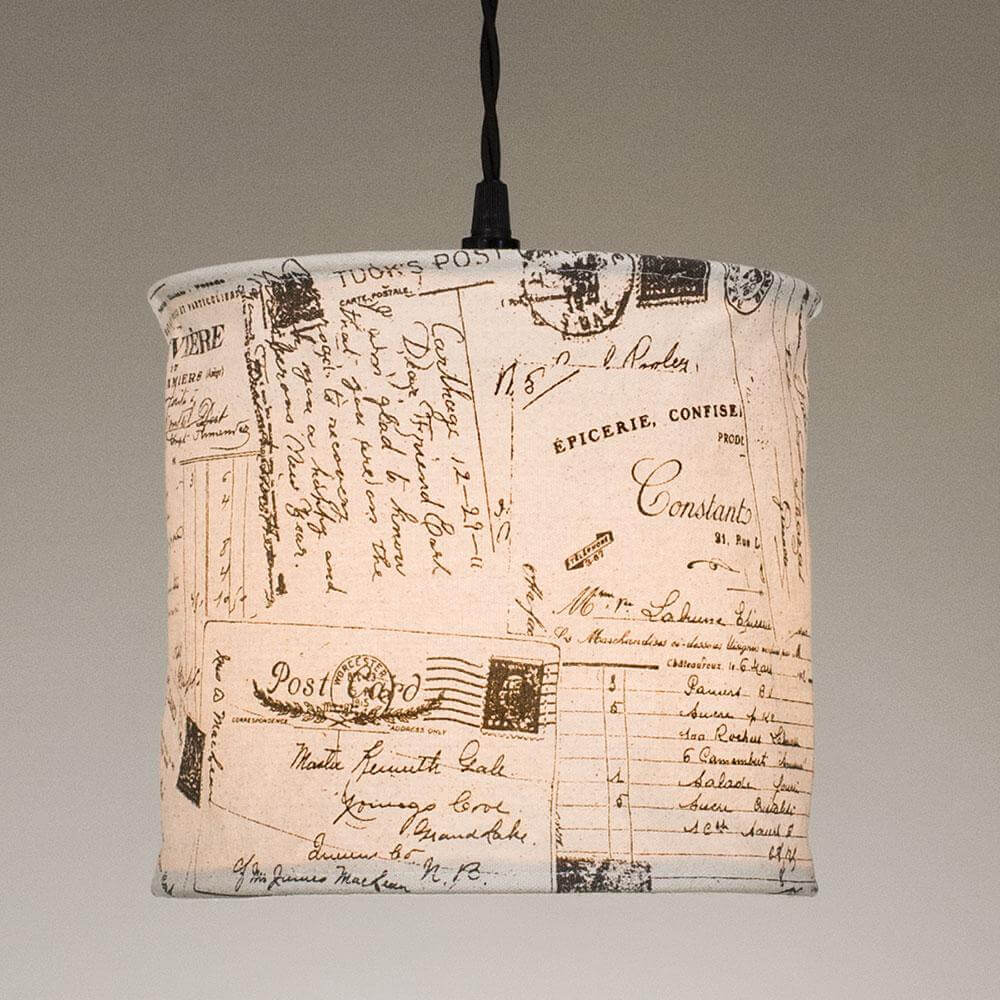 Pendant Lamp with Vintage Postcards Canvas Shade