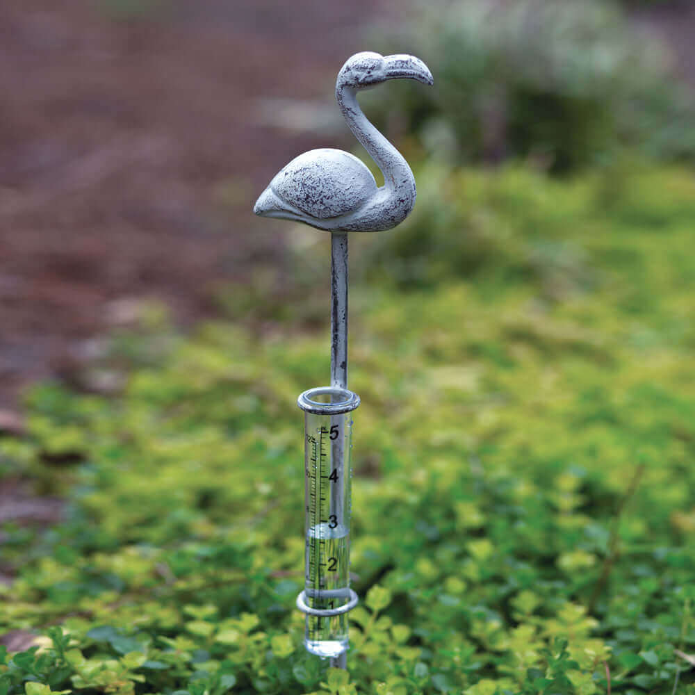 Rain Gauge and Flamingo Garden Stake