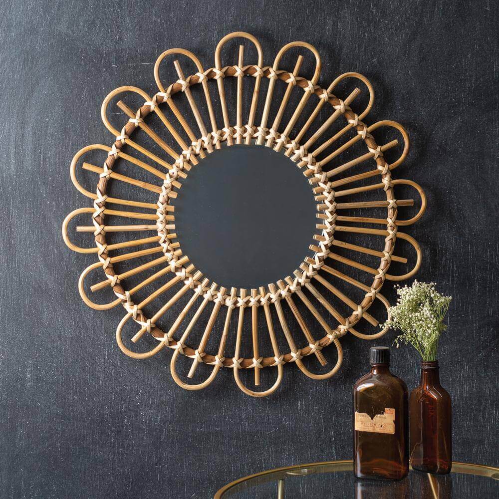 Round Boho Rattan Wall Mirror