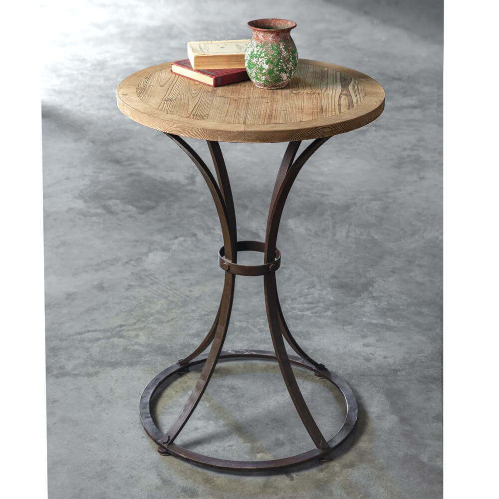 Round Industrial Wood Table with Metal Base