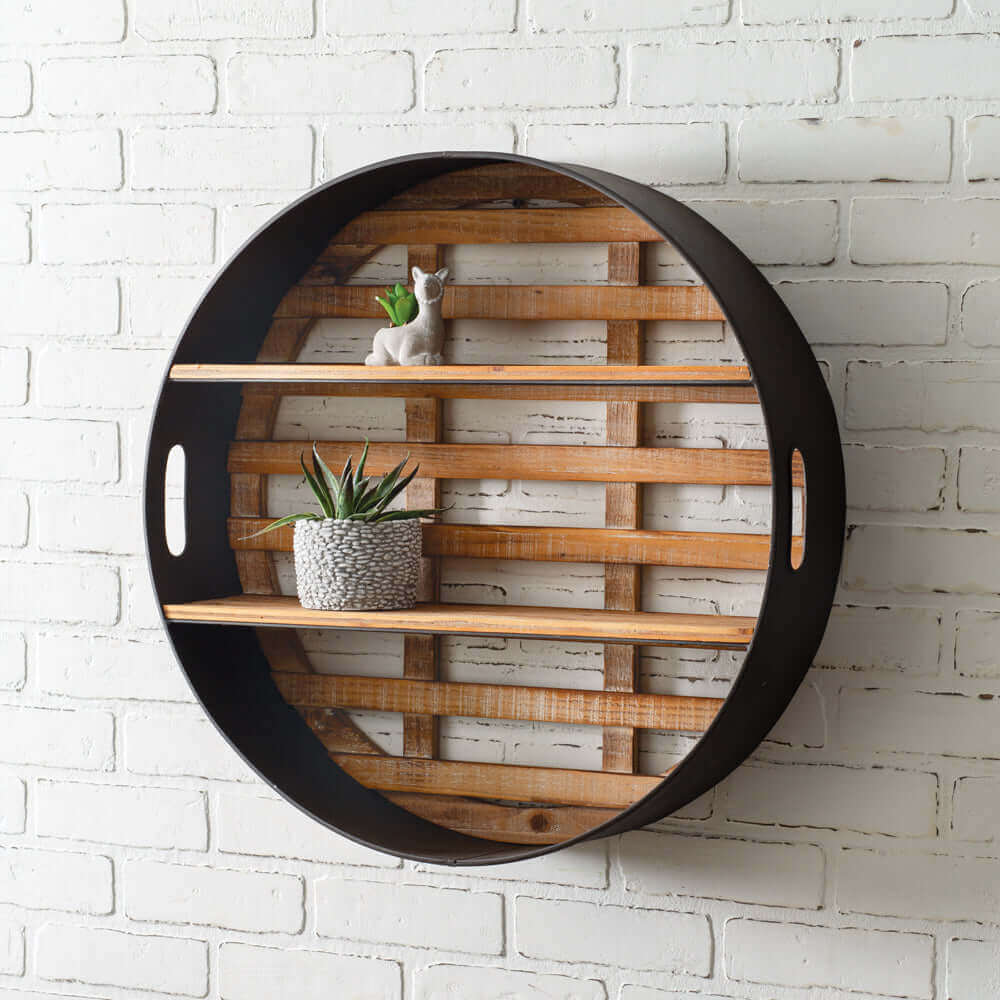 Round Wood and Metal Wall Display Shelves