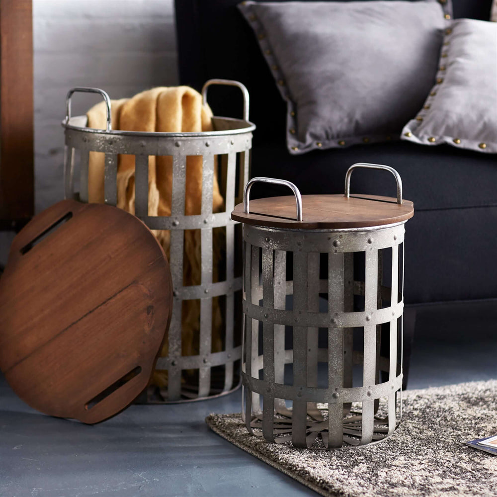 Rustic Basket Accent Storage Tables with removable lids (Set of 2)