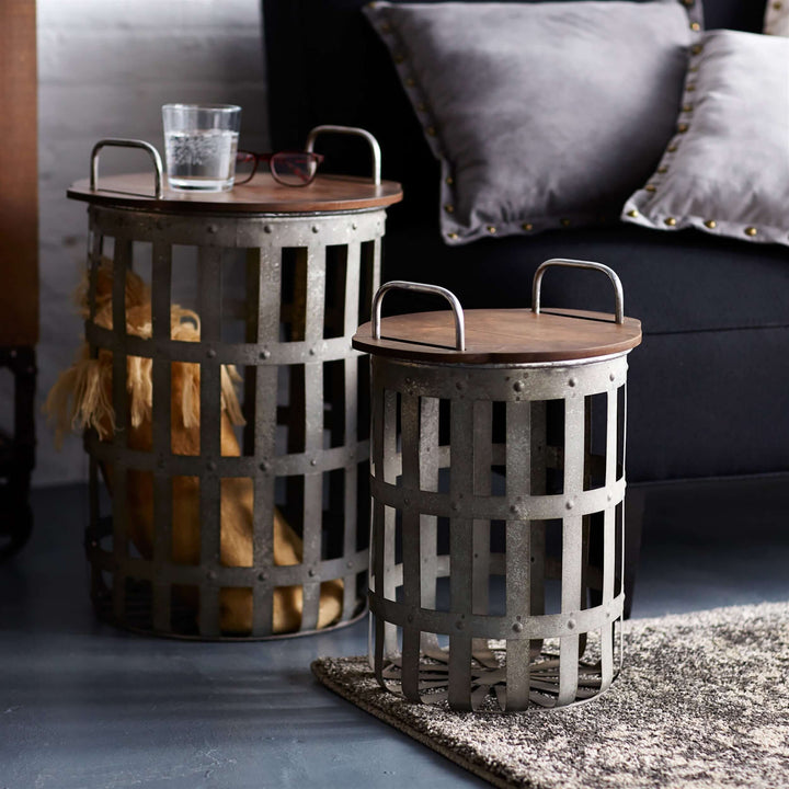 Rustic Basket Accent Storage Tables with removable lids (Set of 2)