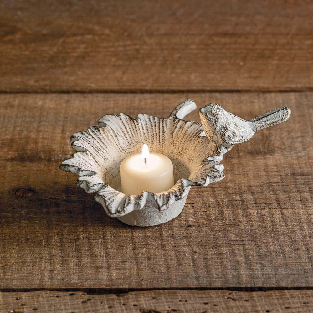 Rustic Bird on a Leaf Votive Candle Holder (Set of 2)