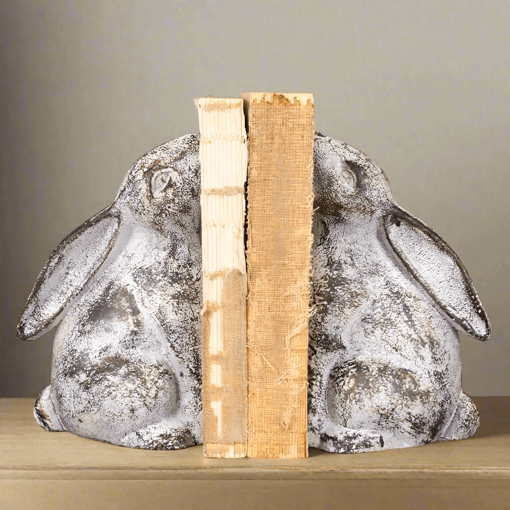 Rustic Cast Iron Bunny Rabbit Bookends