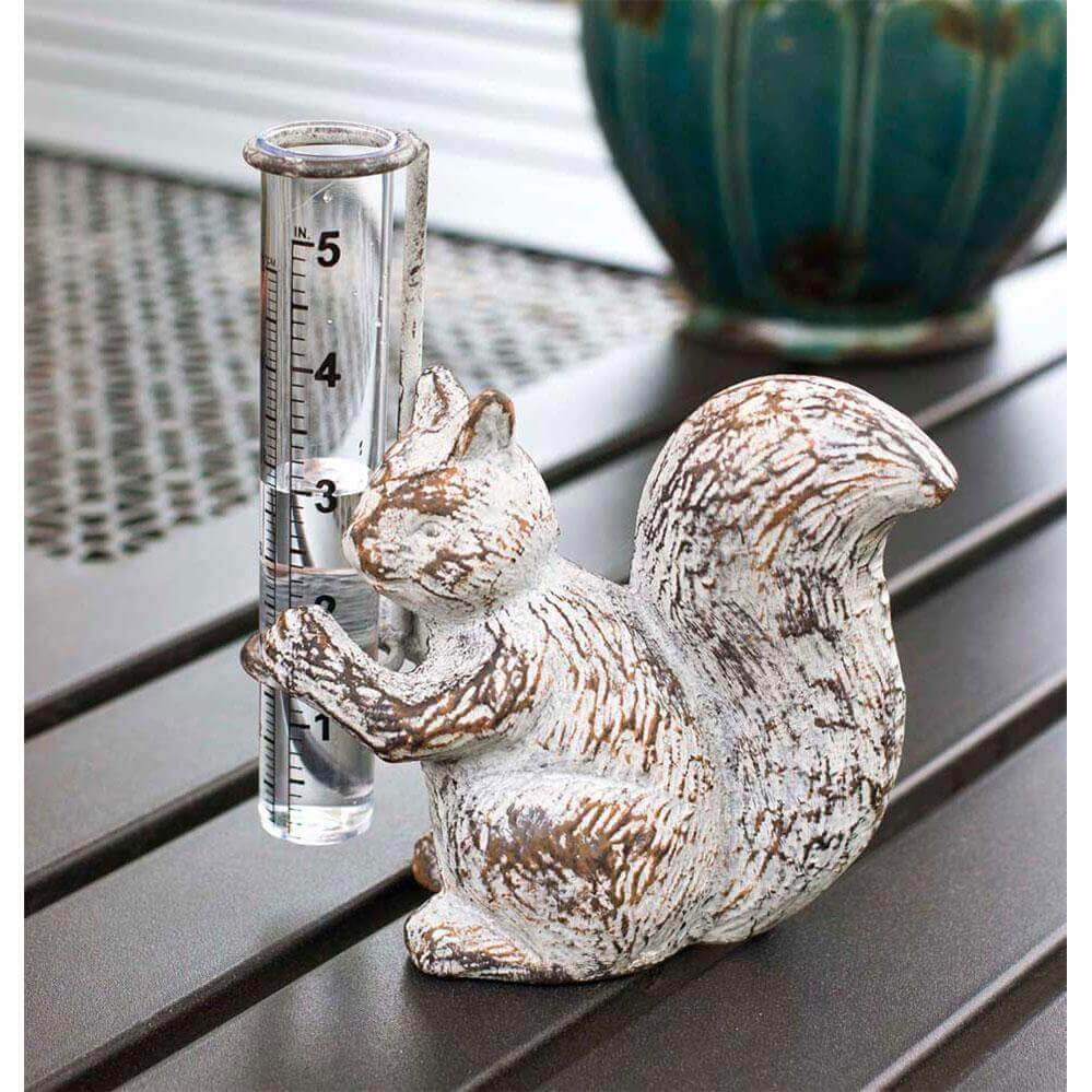 Rustic Cast Iron Squirrel Rain Gauge