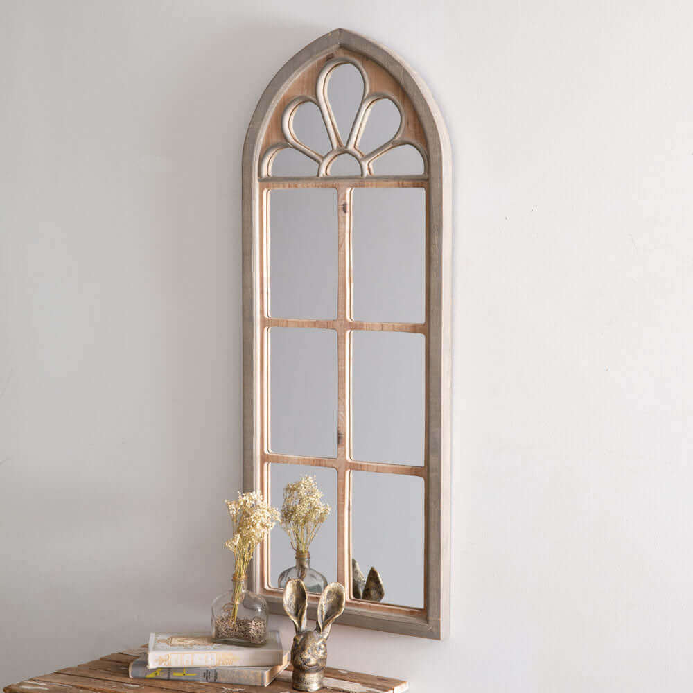 Rustic Cathedral Window Arched Wall Mirror