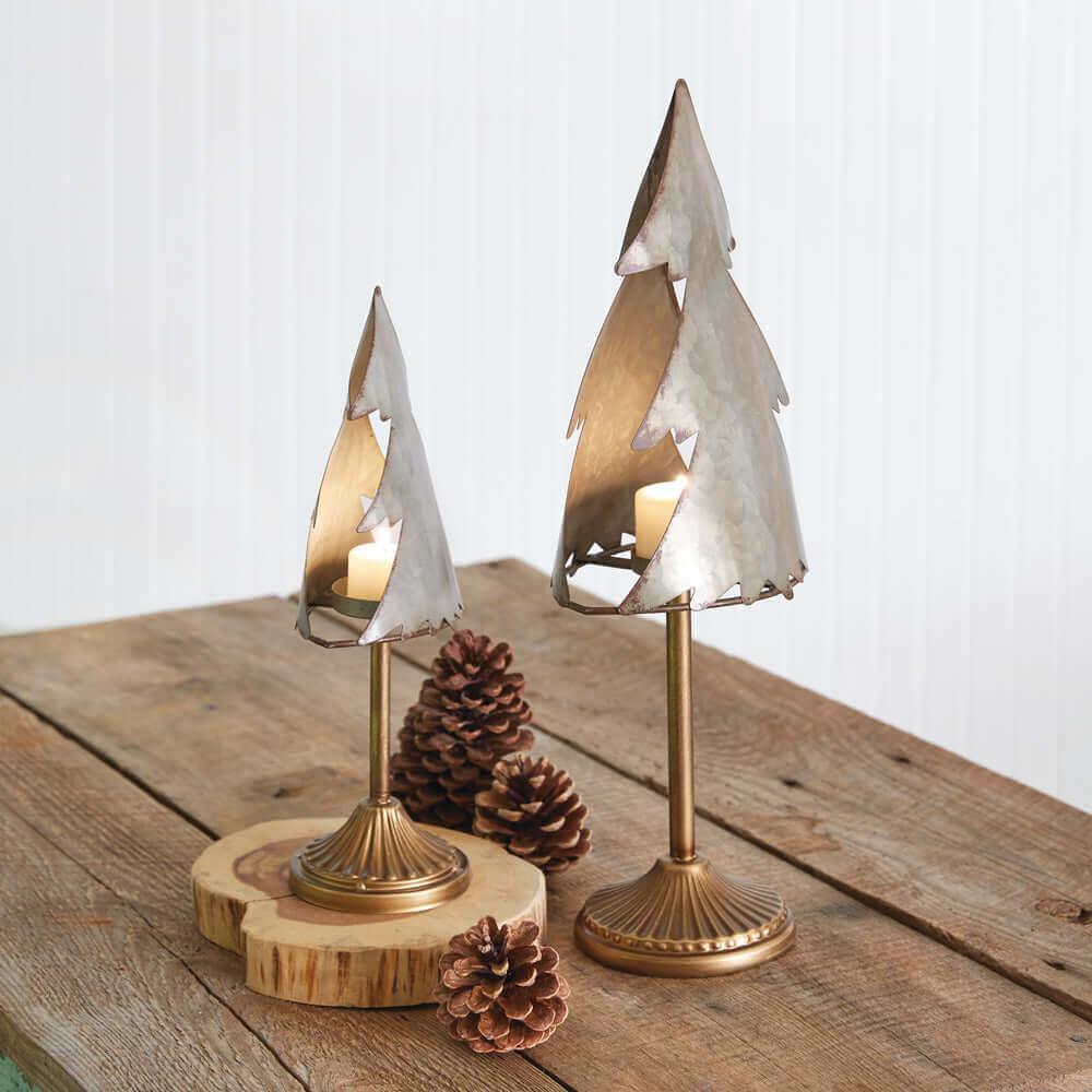 Rustic Christmas Tree Tealight Candle Holders (Set of 2)