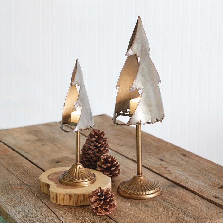 Rustic Christmas Tree Tealight Candle Holders (Set of 2)