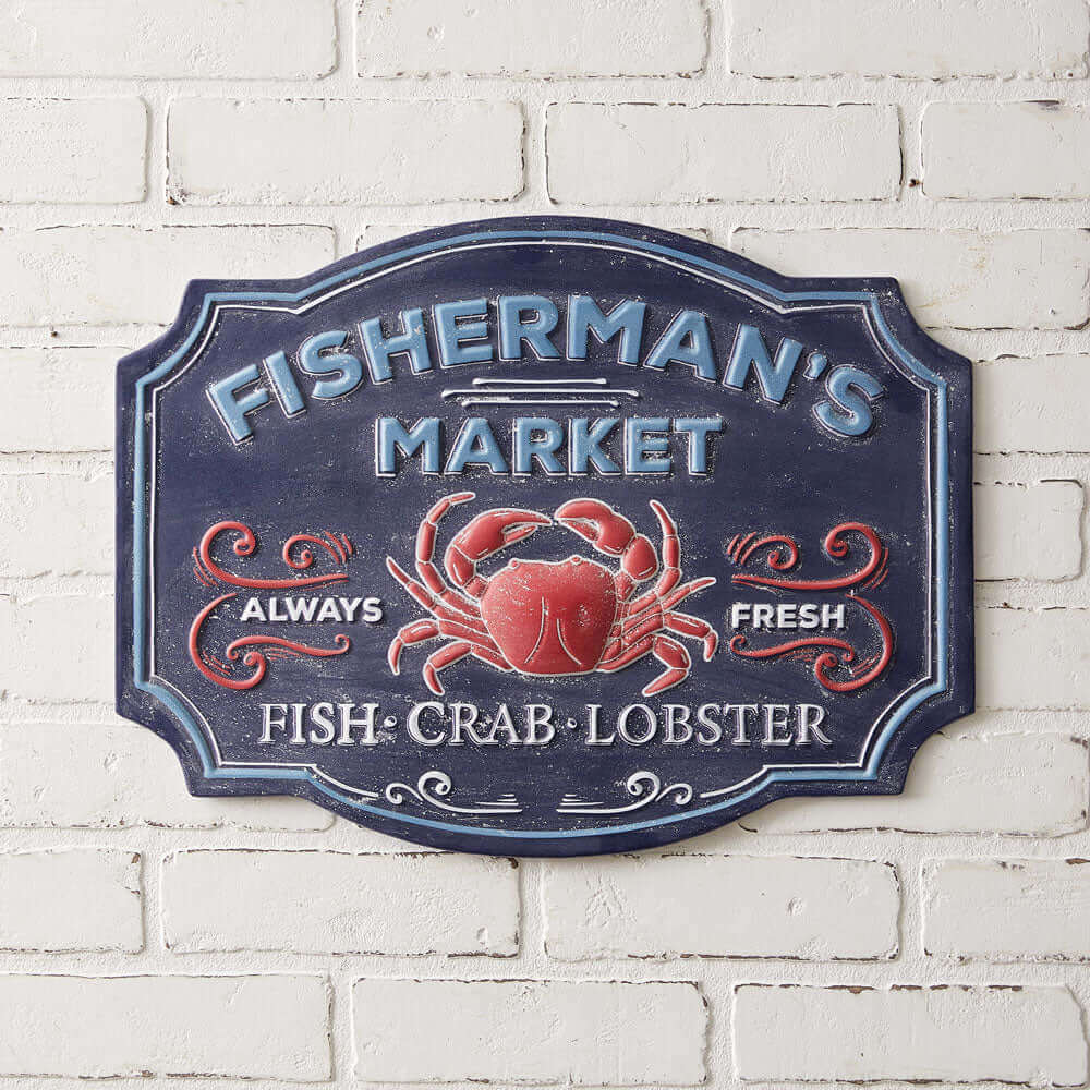 Rustic Coastal Fisherman's Market Metal Wall Sign