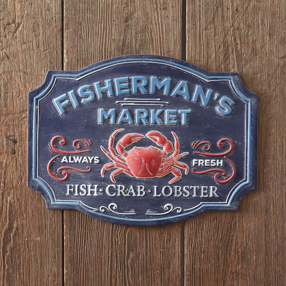 Rustic Coastal Fisherman's Market Metal Wall Sign