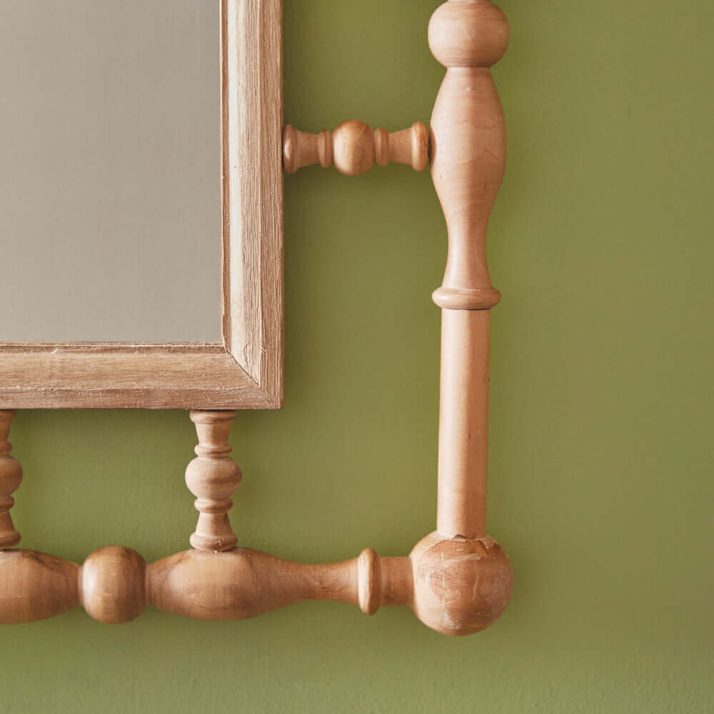 Rustic Country Wall Mirror with Wood Spindle Frame