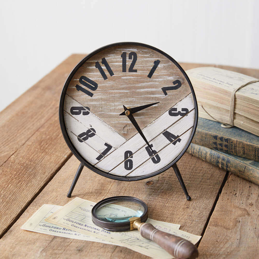 Rustic Desk Clock with Tripod Stand