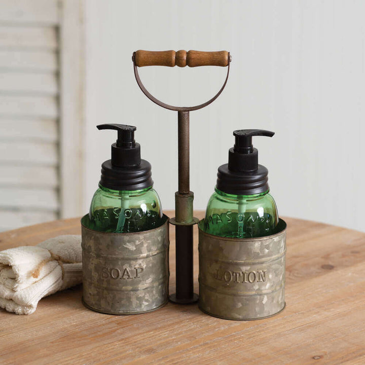 Rustic Farmhouse Soap and Lotion Dispenser Caddy