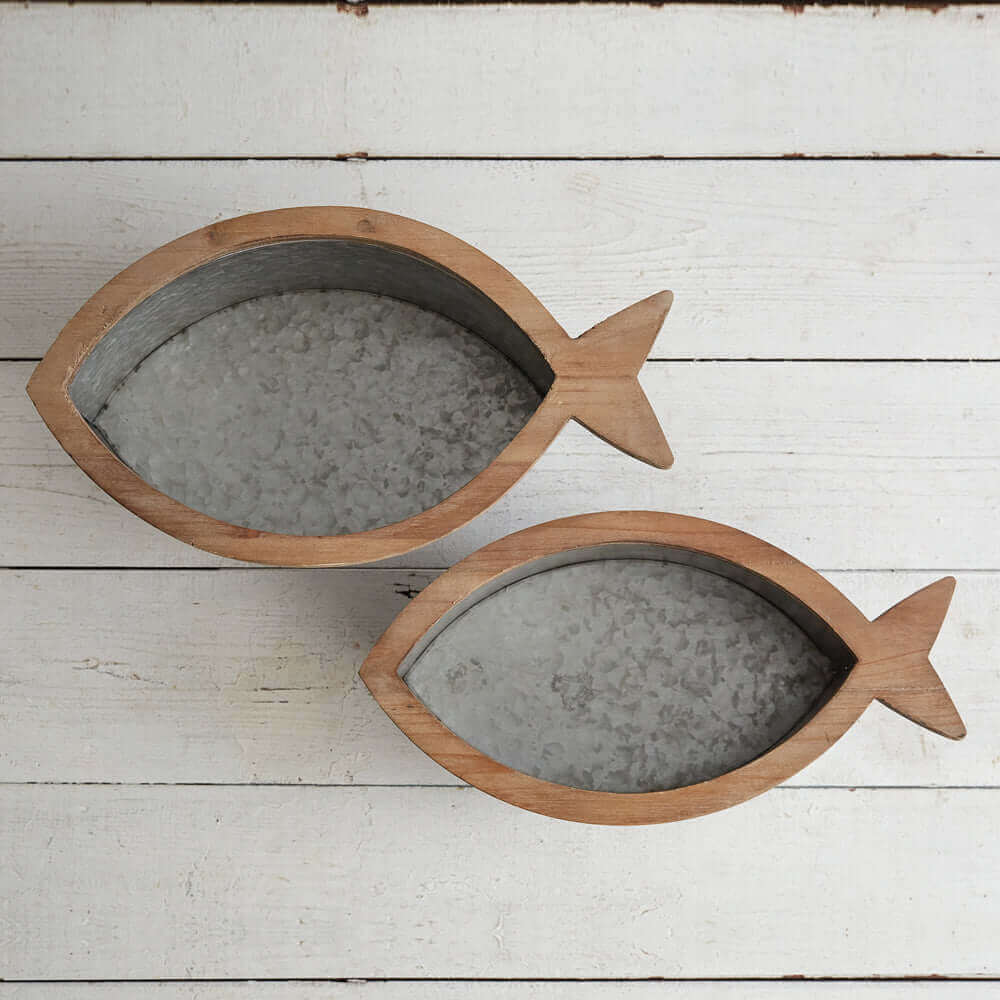 Rustic Fish Shaped Organizers in Galvanized Metal (Set of 2)