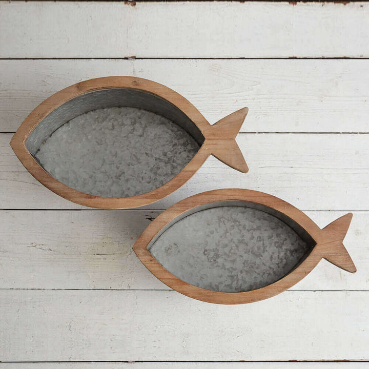 Rustic Fish Shaped Organizers in Galvanized Metal (Set of 2)