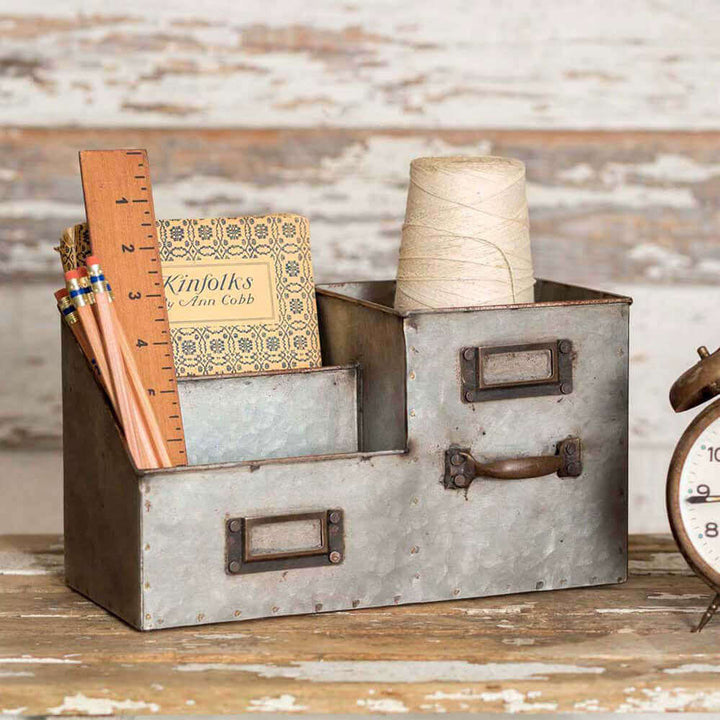 Rustic Galvanized Metal Desk Organizer