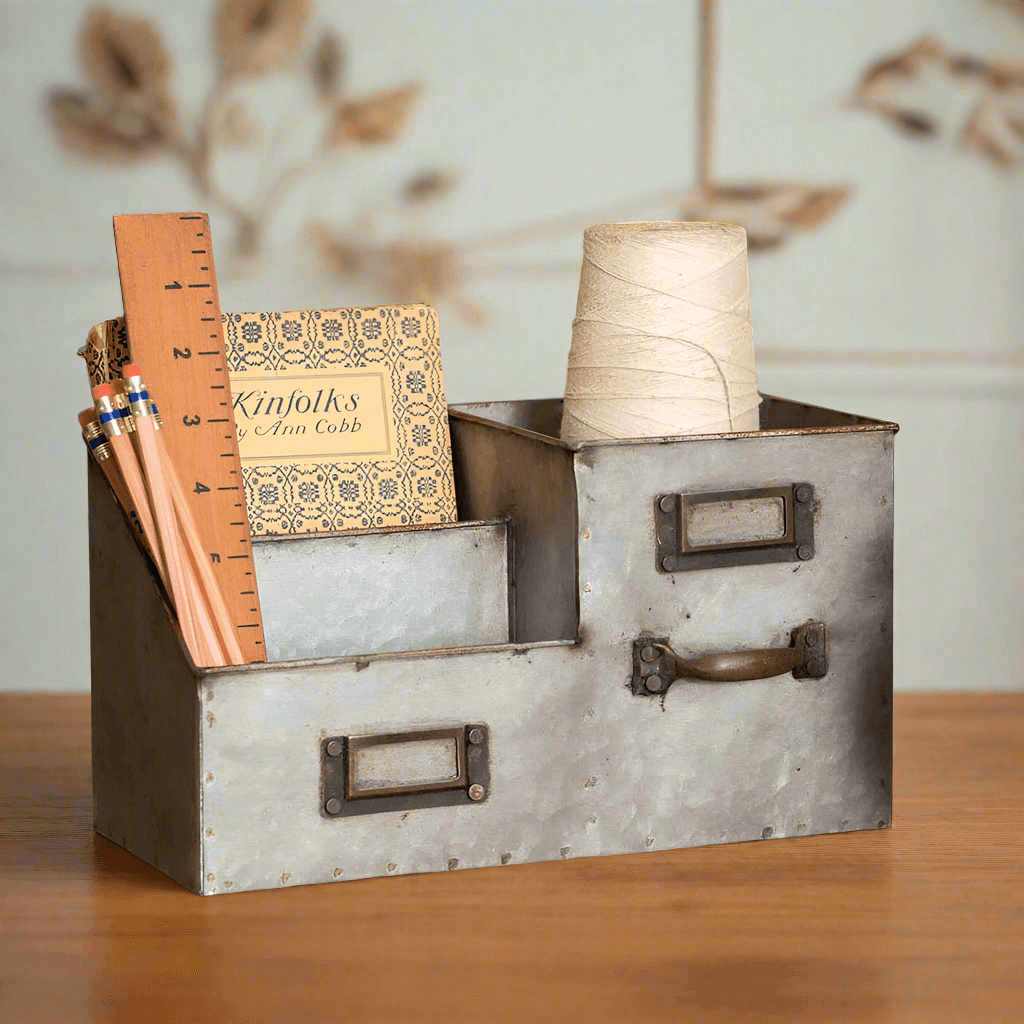 Rustic Galvanized Metal Desk Organizer