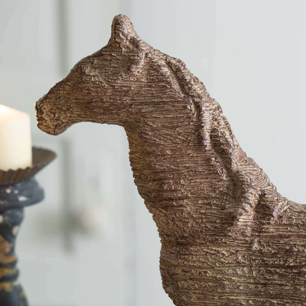 Rustic Horse Statue in Distressed Faux Wood