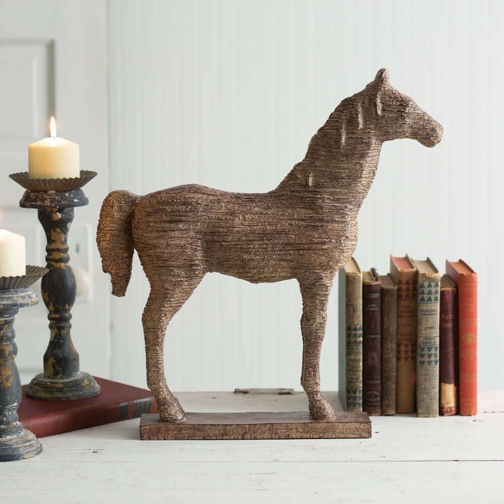 Rustic Horse Statue in Distressed Faux Wood