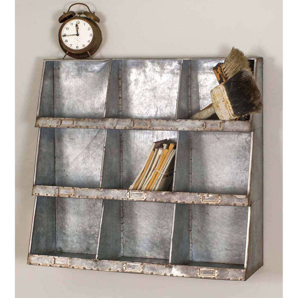 Rustic Industrial Wall Organizer in Galvanized Metal