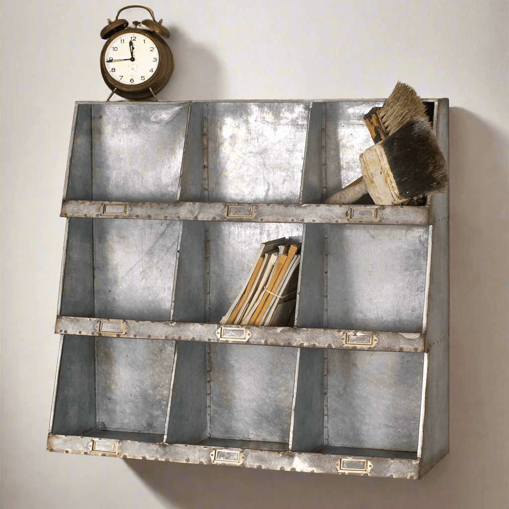 Rustic Industrial Wall Organizer in Galvanized Metal