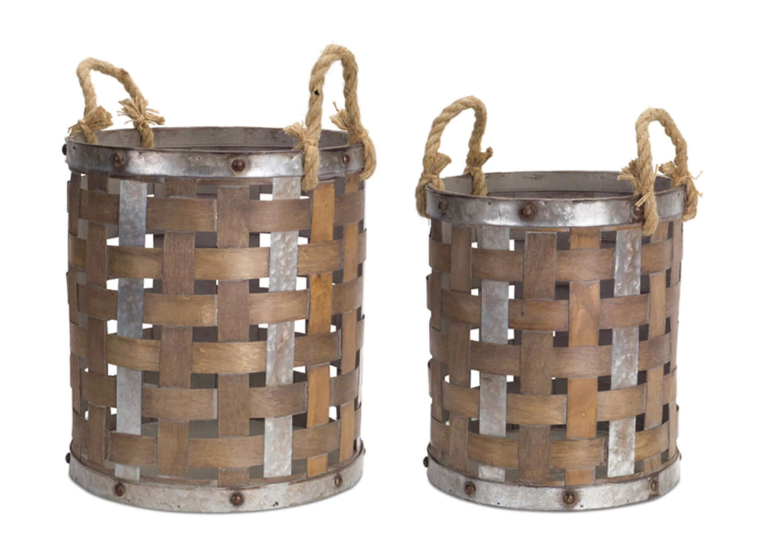 Rustic Lattice Pails with Rope Handles (Set of 2)