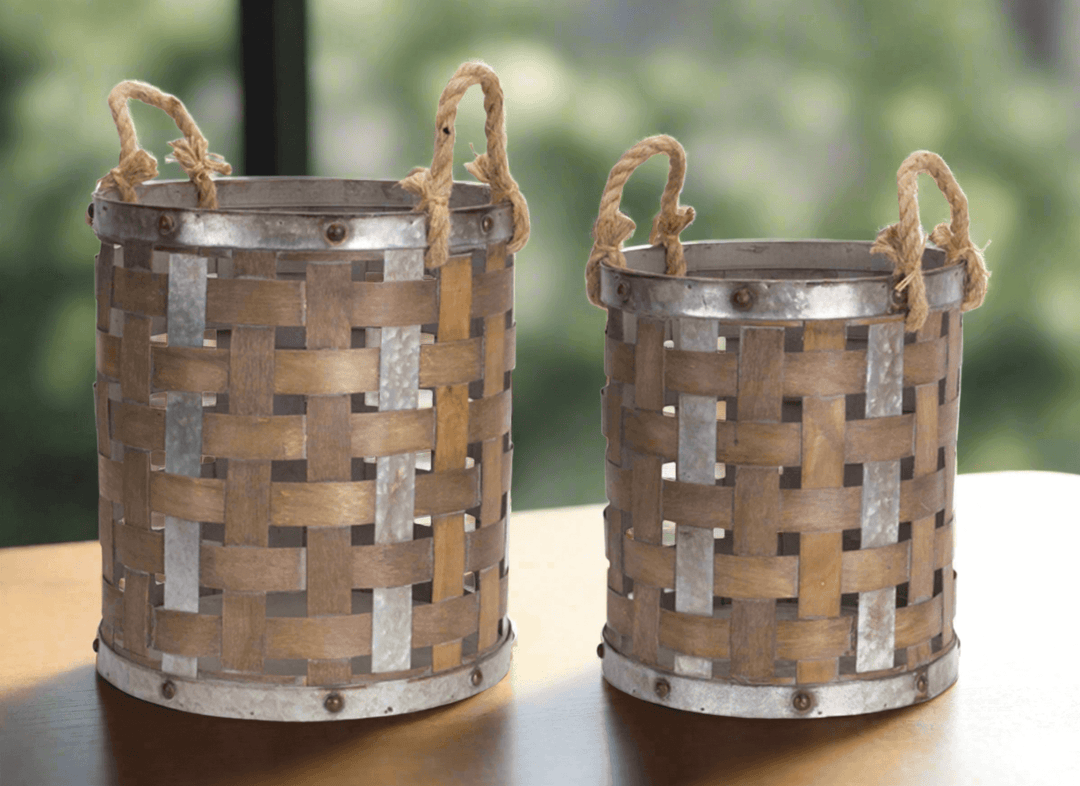 Rustic Lattice Pails with Rope Handles (Set of 2)