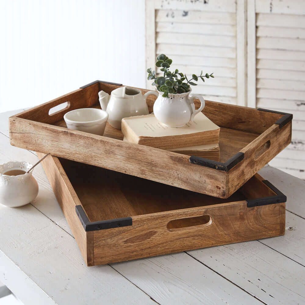 Rustic Mango Wood Serving Trays (Set of 2)