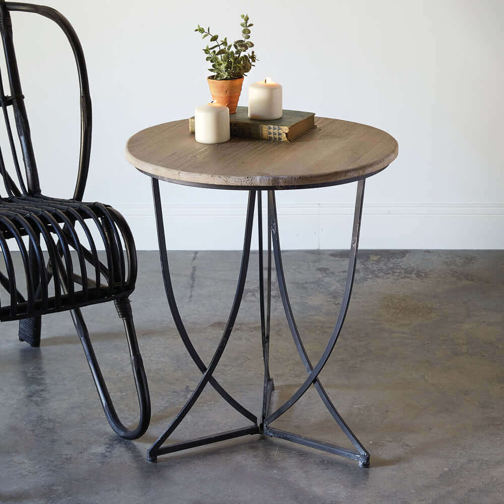 Rustic Metal and Wood Side Table