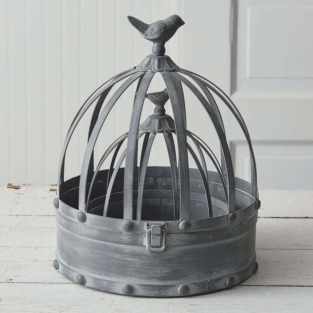 Rustic Metal Cloches with Birds (Set of 2)