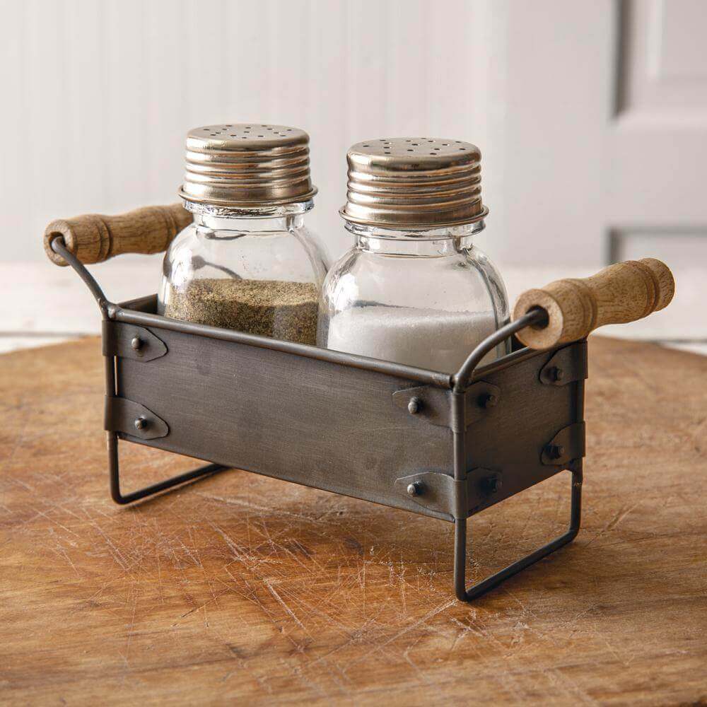 Rustic Metal Crate Salt and Pepper Caddy