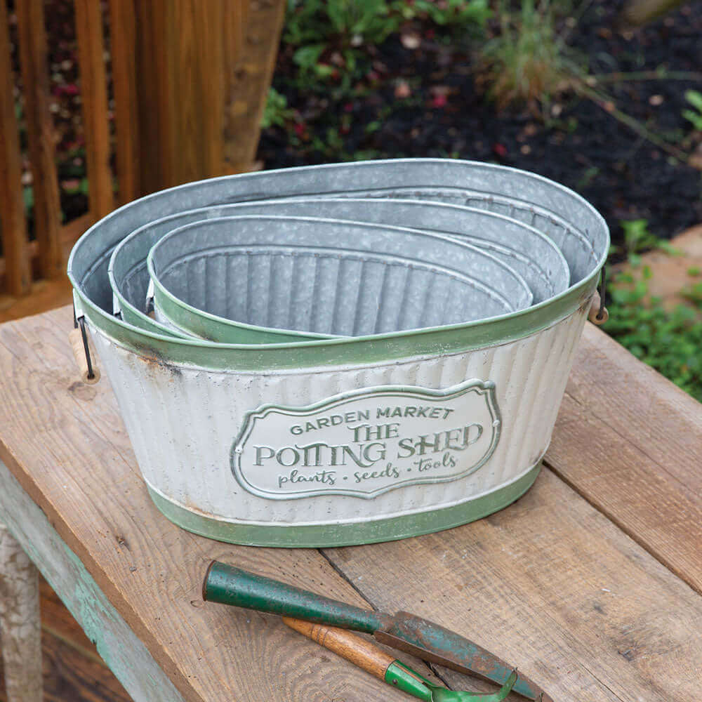 Rustic Metal Garden Storage Buckets (Set of 3)