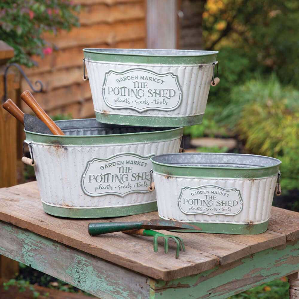 Rustic Metal Garden Storage Buckets (Set of 3)