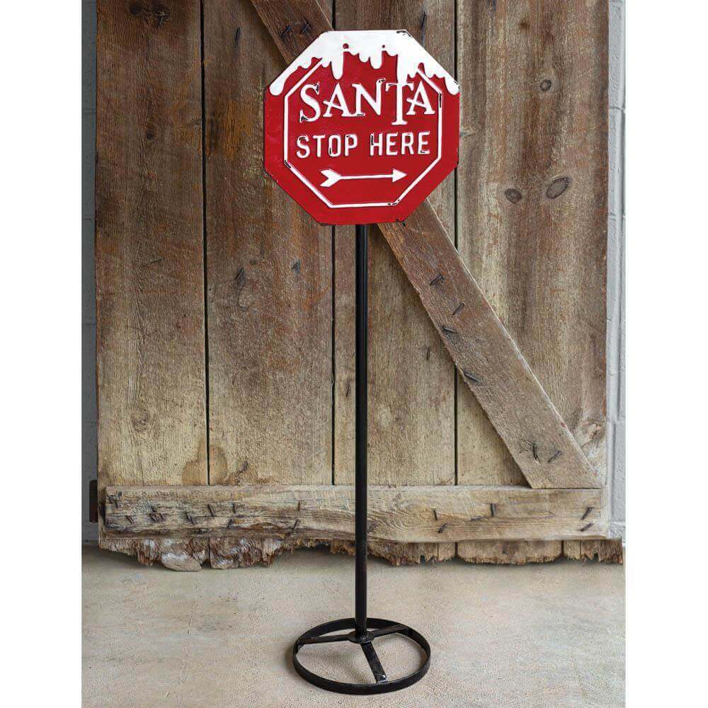 Rustic Metal Santa Stop Sign