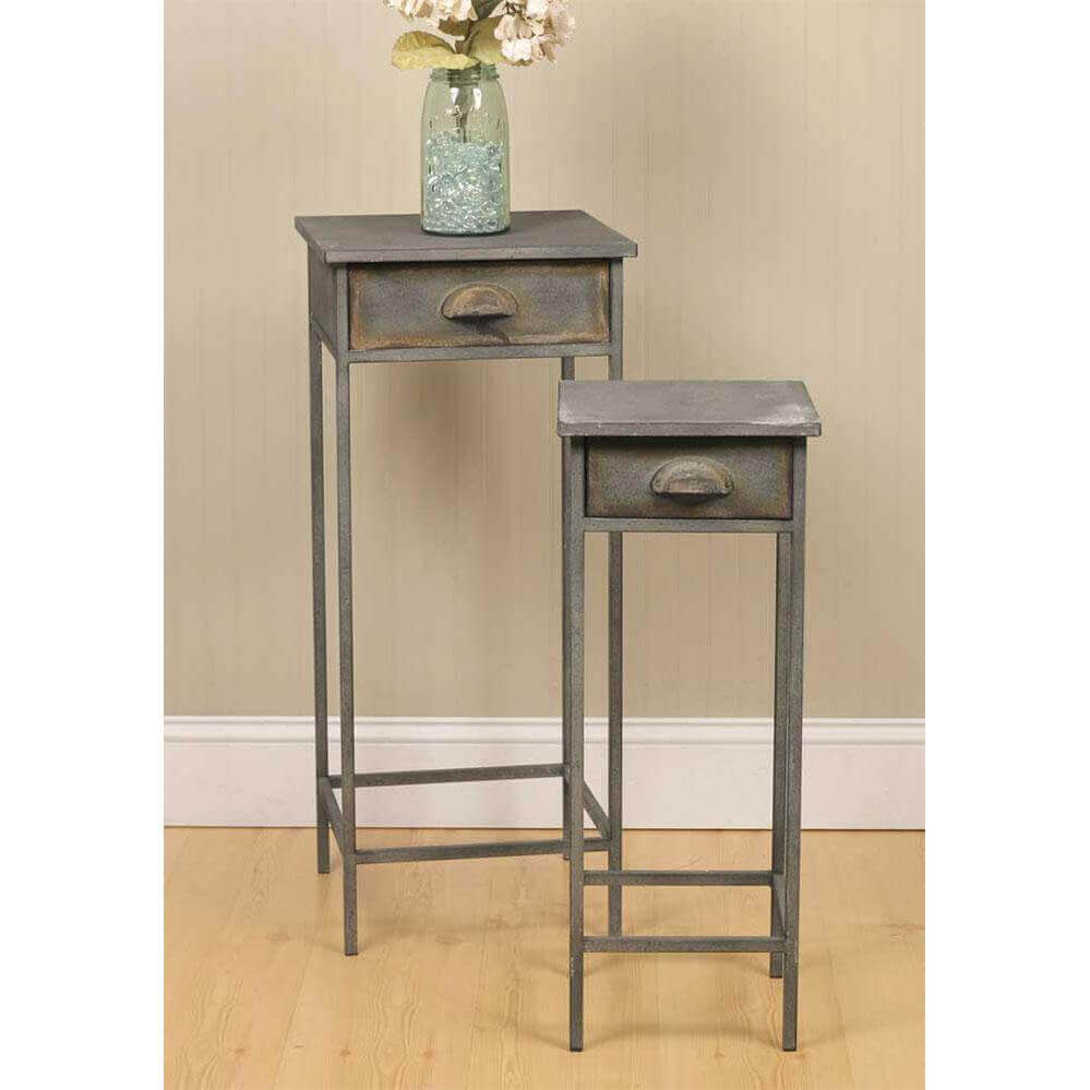 Rustic Nightstands in Distressed Gray Metal (Set of 2)