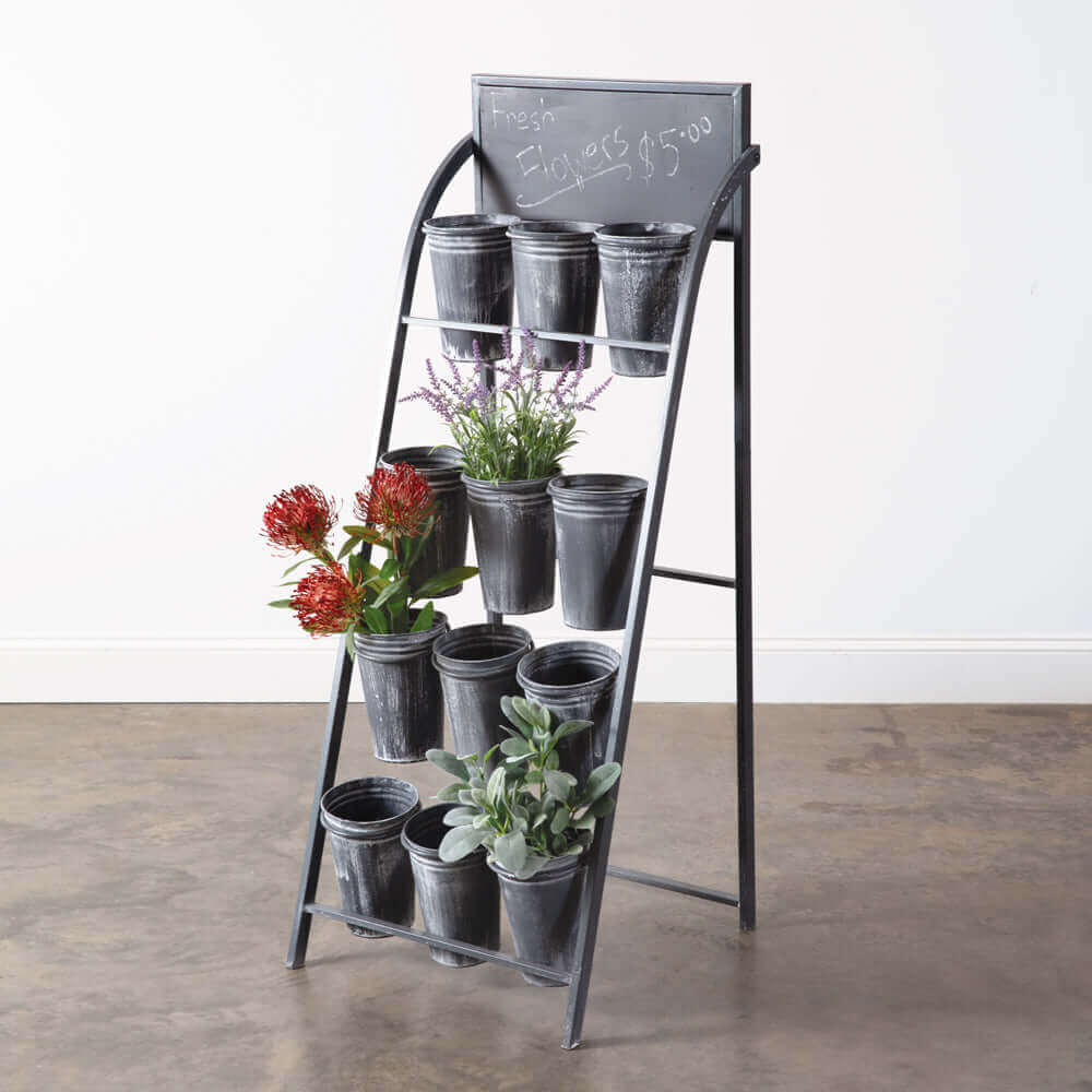 Rustic Organizer Rack with Containers and Chalkboard