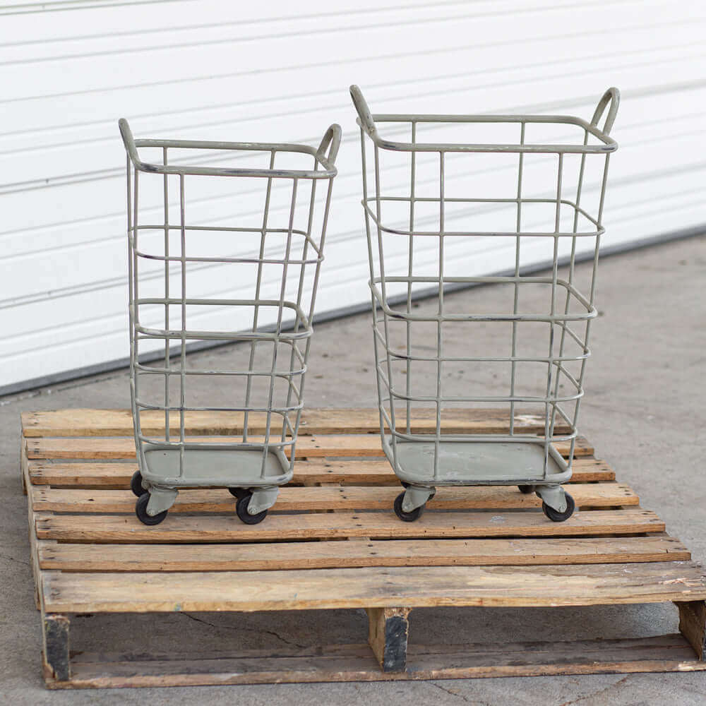 Rustic Rolling Storage Baskets in Gray Metal (Set of 2)