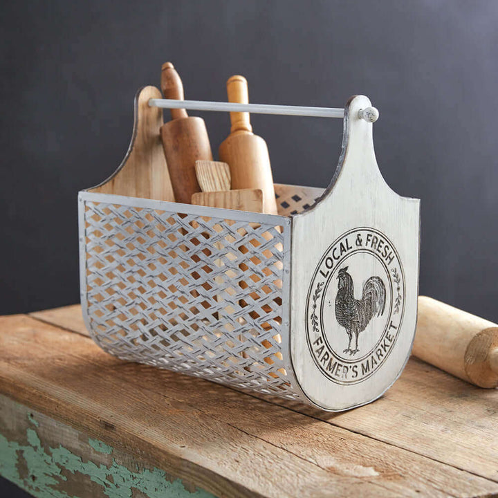 Rustic Rooster Farmhouse Kitchen Basket Organizer