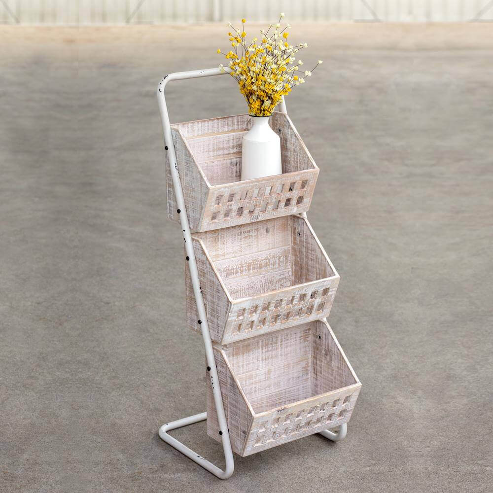 Rustic Three Bin Wood Organizer