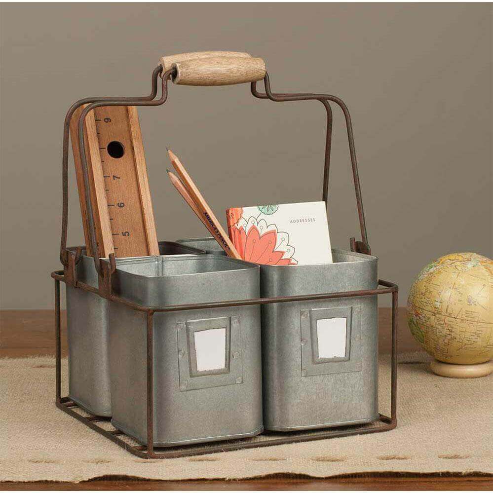 Rustic Tin Desk Organizer with Handles